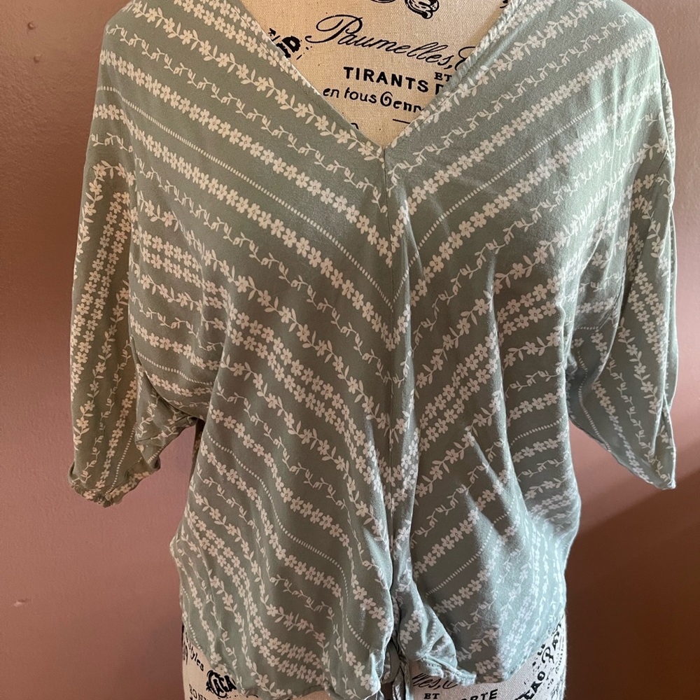 Green and White Women's Top